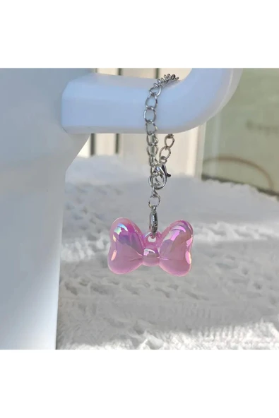 Stanle Pembe Işıltılı Fiyonk Charm Quencher Termos İle Uyumlu Şık Aksesuar ürün görseli 1