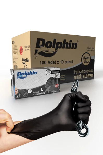 Dolphin Ekstra Kalın Siyah Nitril Eldiven Pudrasız (L) 10 Pk X 100adet ürün görseli 1