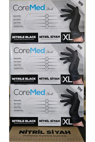 COREMED Siyah Nitril eldiven XL Koli 20 paket - Resim 2