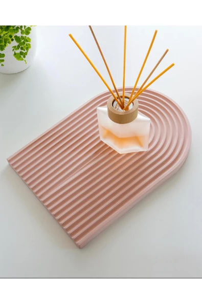ÇAKRA Şeker Pembe Rengi Oymalı Gökkuşağı Tepsi Tabak Sunumluk ürün görseli 1