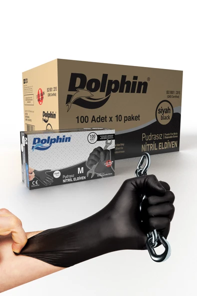 Dolphin Ekstra Kalın Siyah Nitril Eldiven Pudrasız (M) 10 Pk X 100adet ürün görseli 1