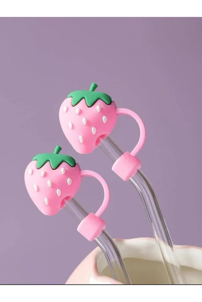 ÇAKRA Silikon Pembe Çilek Model Toz Geçirmez Sızdırmaz Pipet Kapağı 1 Adet Stanley Termos Ile Uyumlu ürün görseli 1