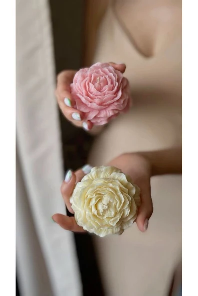 Eyza accessories Pembe - Sarı 2 Adet Şakayık Dekoratif Model Kokulu Vegan Soya Mum ürün görseli 1