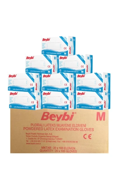 Beybi BEYBİ Pudralı Lateks M Beden Muayene Eldiveni 20 Paket (KOLİ) ürün görseli 1