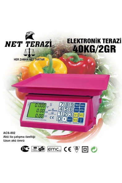 NET Terazi Acs-802 40Kg 2Gr Küçük Dijital Elektronik Manav Bakkal Market Terazisi ürün görseli 1