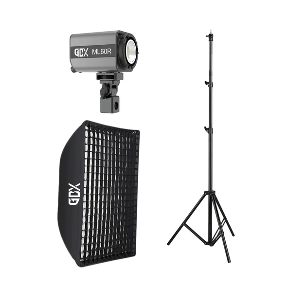 GDX ML60RGB 60W RGB Bataryalı Led Tekli Set 60x90 Gridli Softbox 2.6m Işık Ayaklı ürün görseli 1
