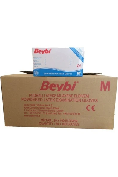 Beybi (10 PAKET) Latex Pudralı Muayene Eldiveni Lateks 100'lü Medium ürün görseli 1