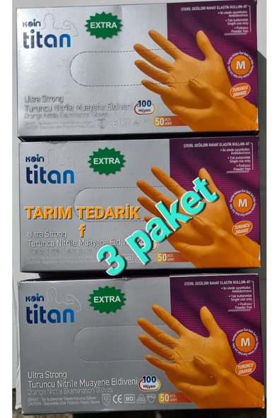 KOİNSMH Titan ekstra kalın turuncu eldiven (M) 3 paket ürün görseli 1