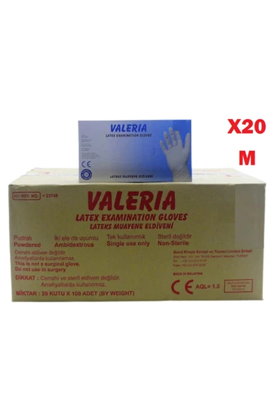 VALERIA VALERİA PUDRALI MUAYENE ELDİVENİ M BEDEN 100LÜ 20 PAKET ürün görseli 1