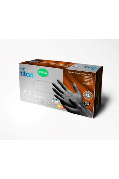 Titan Koin Titan Ekstra Kalın Siyah Nitril Muayene Eldiveni XL Beden 50'Lİ ürün görseli 1