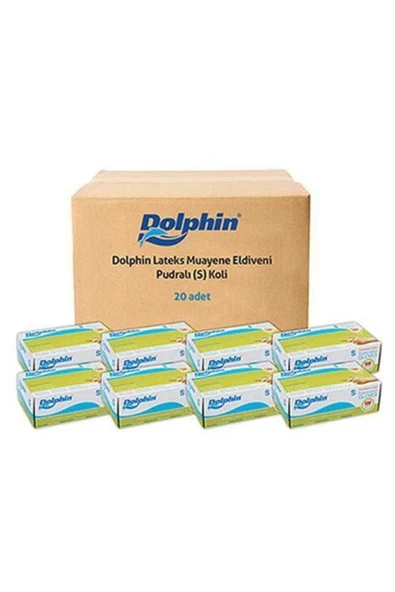 Dolpin Dolphin Pudralı Latex Eldiven S Beden 100'lü X 20 Paket Koli ürün görseli 1
