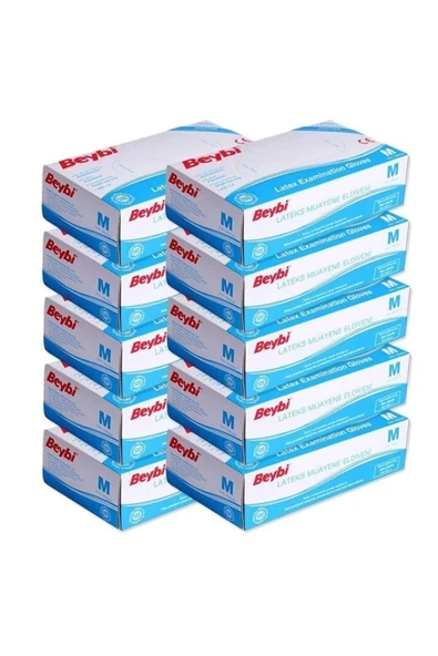 Beybi Pudralı Lateks M Beden Muayene Eldiveni 10 Paket 100'lü Emektoptan ürün görseli 1