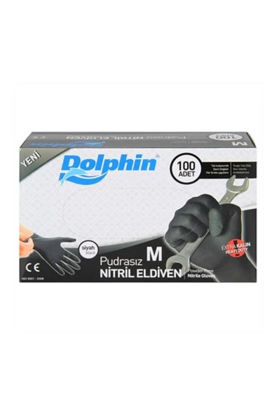 Dolphin Ekstra Kalın Siyah Nitril Eldiven Pudrasız 100’lü Paket M 1Koli/20paket ürün görseli 1