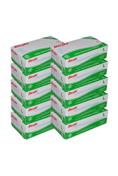 Beybi Lateks Pudralı Muayene Eldiven 100'lü (L) (10 PAKET) ürün görseli 1