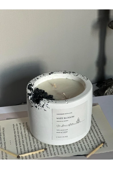 ÇAKRA Doğal Taşlı Kokulu Vegan Soya Beton Mumluk Mum Rituel ürün görseli 1