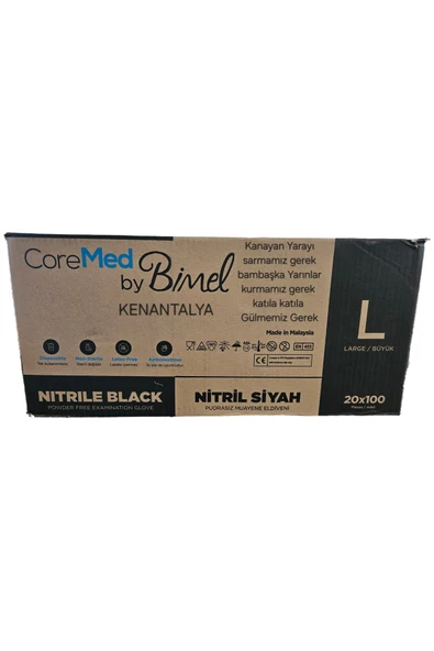 COREMED Siyah Nitril eldiven (L) koli 20 paket ürün görseli 1