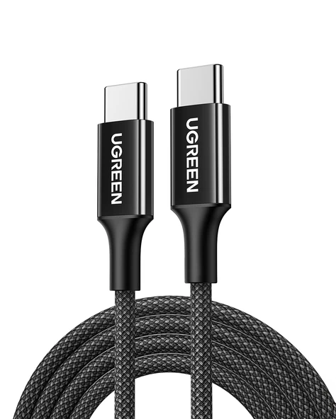 UGREEN USB-C 60W 3A QC PD Örgülü Hızlı Şarj Kablosu, 2 Metre, Siyah, 65245 ürün görseli 1