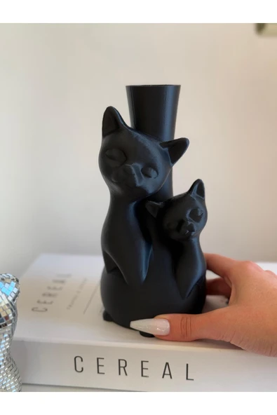 ÇAKRA Plastik Yapay Çiçeklerle Uyumlu Kedi Figürlü Şık ve Sevimli Dekoratif Vazo ürün görseli 1