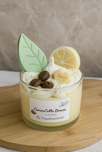 ÇAKRA Limon Kremalı Latte Soya Mum Dekoratif Cam Mum (El Yapımı) ürün görseli 1