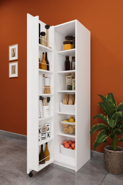 Lüks Çok Amaçlı Kiler Dolabı %100 MDF Erzak Organizer Mutfak Dolabı MK19  BEYAZ ürün görseli 1