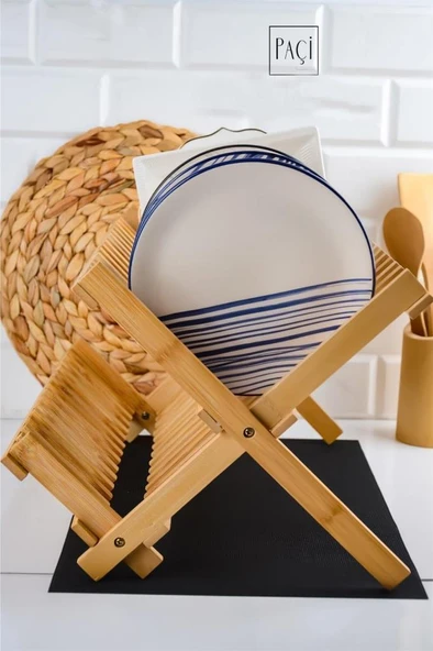 Paçi Kitchen Serisi Bambu Katlanabilir Tabaklık-Bulaşıklık 47x32 cm ürün görseli 1