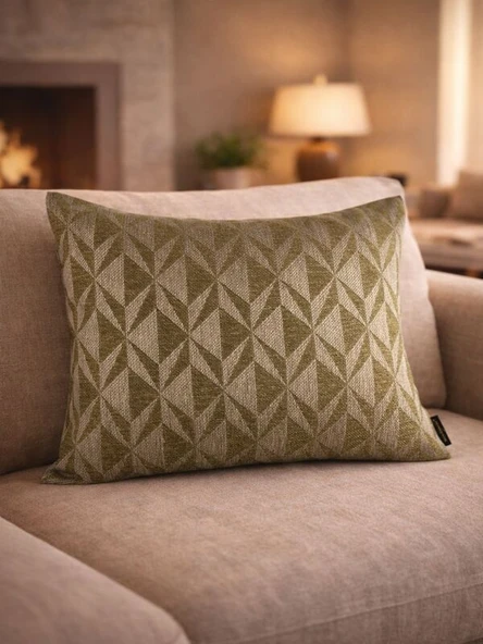 Mrs Gugar 43x43 Keten Desenli Kırlent Kılıfı Zeytin Yeşili Modern Dekoratif Koltuk Yastık Kılıfı ürün görseli 1