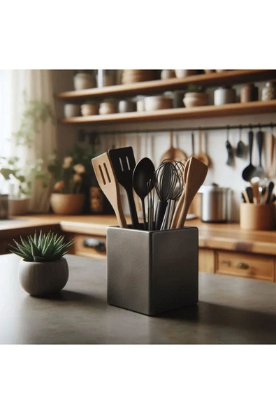 ÇAKRA Minimalist Kare Form Mat Siyah Mutfak Gereçleri Kaşıklık Standı ürün görseli 1