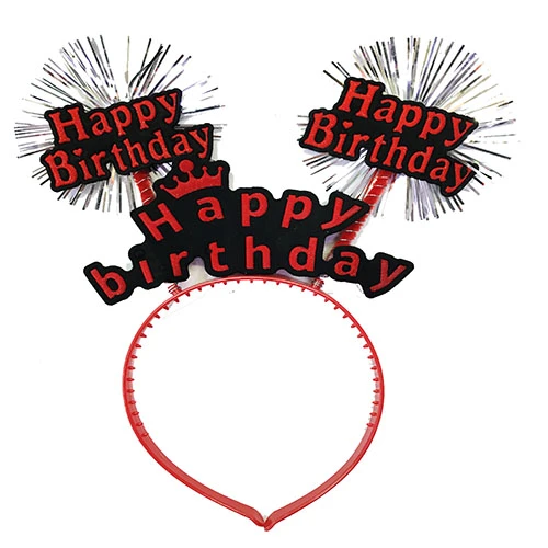 Happy Birthday Yazılı Püsküllü Neon Kırmızı Renk Doğum Günü Tacı 22x19 cm ürün görseli 1