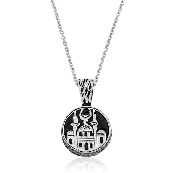 925 Ayar Gümüş Cami Desenli Gümüş Kolye ürün görseli 1