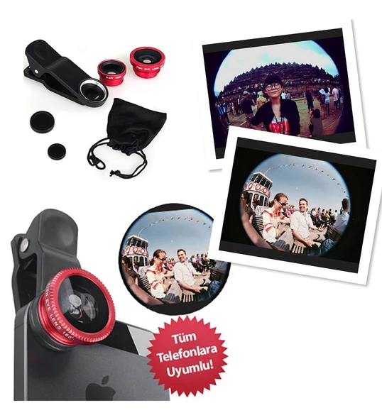 3 in 1 Mandal Klips Cep Telefonu Kamera Lensi Balık Gözü Lens Geniş Açı Makro Tüm Telefonlara Uyumlu ürün görseli 1