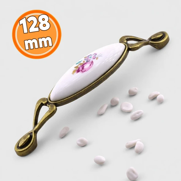Porselen Eskitme Antik Sarı Kulp 128 mm Mobilya Çekmece Mutfak Dolabı Dolap Kapak Kulplar Kulb ürün görseli 1