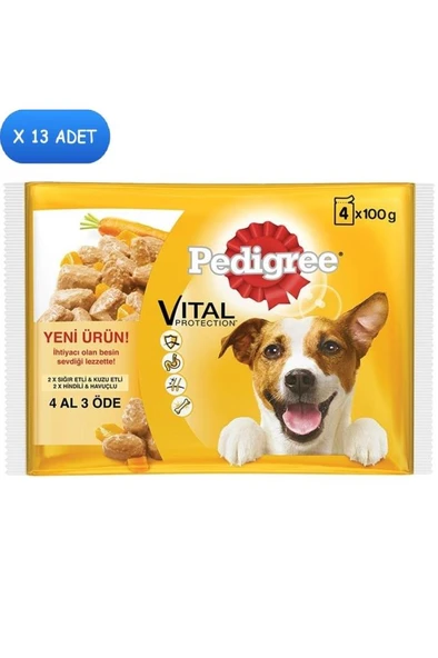 Pedigree Adult Pouch Köpek Yaş Maması 4x100 Gr(4 Al 3 Öde) (13 Adet) ürün görseli 1