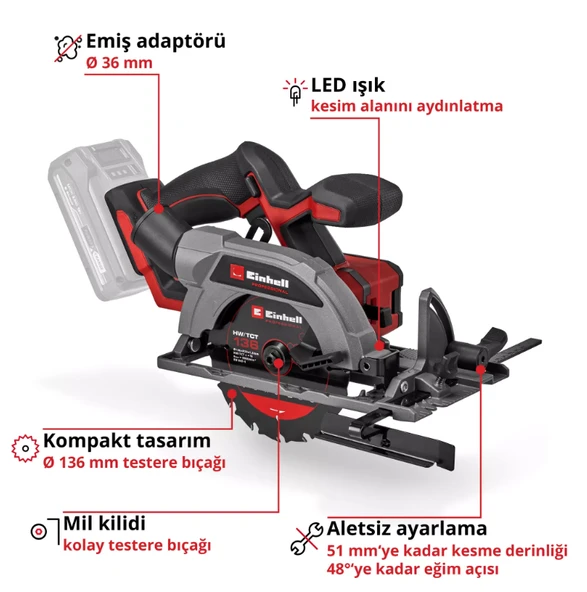 Einhell TP-CS 18/136-C Lİ Solu Mini Daire Testere 4331240 - Resim 3