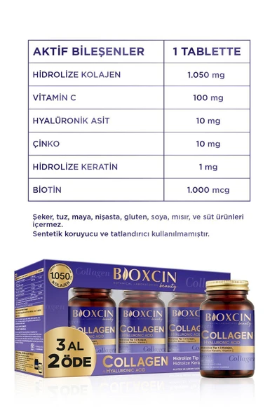 Bioxcin Collagen Hyaluronic Acid 60 Tablet - 3 Al 2 Öde - Resim 6