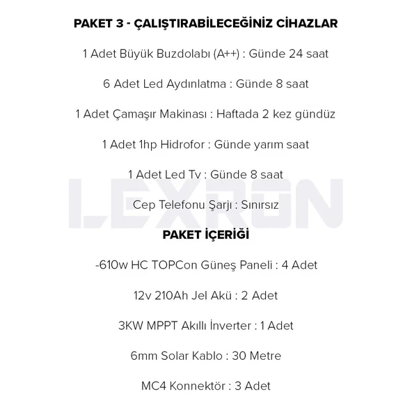 LEXRON 3kW BAĞ EVİ PAKET SİSTEM 2 - Resim 2