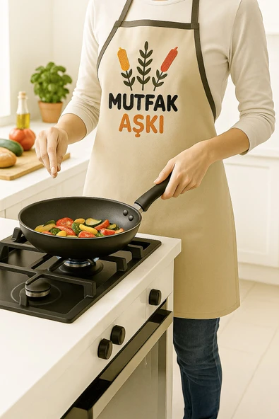 Mutfak Aşkı Nakışlı Keten Mutfak Önlüğü Yıkanabilir 1 Adet 50x70 cm Standart Beden ürün görseli 1