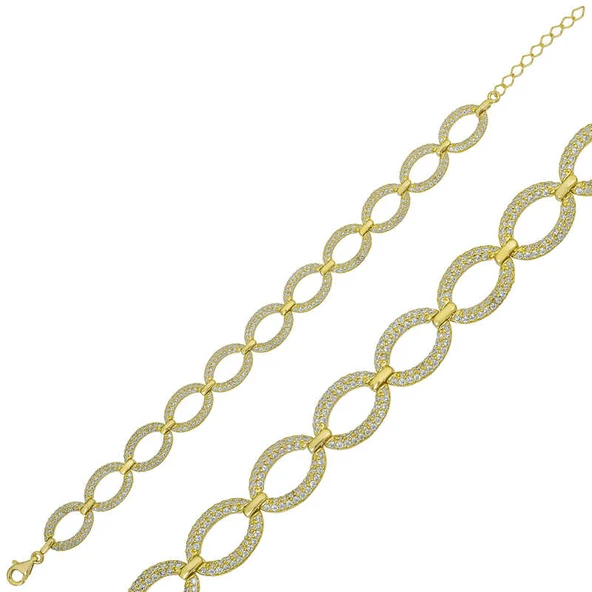 925 Ayar Gümüş Gold Oval Taşlı Bileklik ürün görseli 1