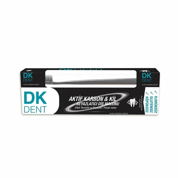 Dermokil DK Dent Kil ve Aktif Karbon Aromalı Beyazlatma Glutensiz Diş Macunu 75 ml & Diş Fırçası ürün görseli 1