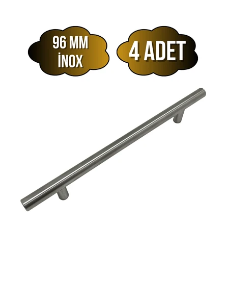 Nobel Boy Paslanmaz Boru İnox Dolap Kulpu Mobilya ve Mutfak Dolap Kulpu(İNOX) İnox 96mm 96mm - 4 ADET ürün görseli 1