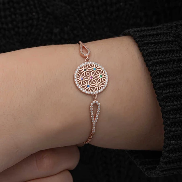 ​Gümüş Rose Renkli Yaşam Çiçeği Kadın Bileklik ürün görseli 1