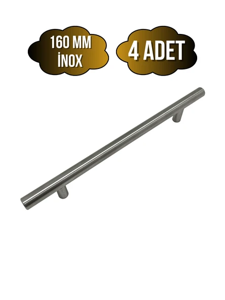 Nobel Boy Paslanmaz Boru İnox Dolap Kulpu Mobilya ve Mutfak Dolap Kulpu(İNOX) İnox 160mm 160mm - 4 ADET ürün görseli 1