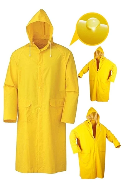 Profesyonel Yüksek Kalite Pvc Uzun Yağmurluk Pardesu Sarı 0,32 Mıc Xxl ürün görseli 1