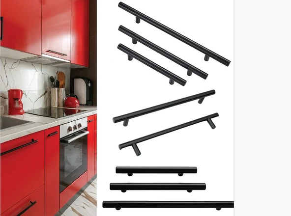 Paslanmaz Boy Kulp Nobel Mat Siyah 320 mm | Modern Dolap & Çekmece Kulpu | 5’li Paket ürün görseli 1