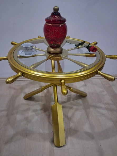 Orta Sehpa Dümen 90636 Model Ahşap Çapraz X Ayak Parlak Gold Lake Boya El Yapım ürün görseli 1