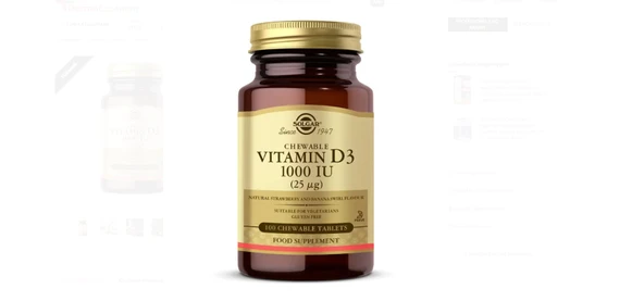 Solgar Vitamin D3 1000 IU 100 Çiğnenebilir Tablet ürün görseli 1