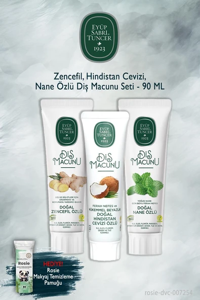 Eyüp Sabri Tuncer 3'lü 90 ml Zencefil, Hindistan Cevizi, Nane Diş Macunu ve Rosie ürün görseli 1