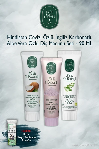 Eyüp Sabri Tuncer Hindistan Cevizi, Karbonat, Aloe Vera 90 ml X3 Diş Macunu, Rosie ürün görseli 1