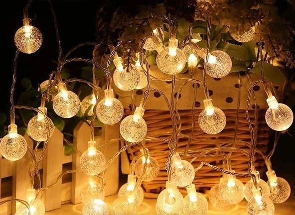 5m 28 Led Kristal Top Gün Işığı Şeffaf Kablo Fişli Eklemeli ürün görseli 1