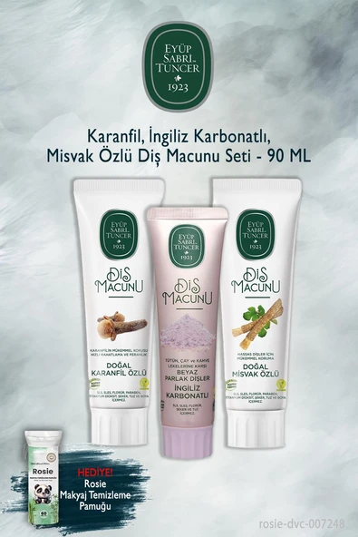 Eyüp Sabri Tuncer 3'lü Karanfil, Karbonat, Misvak 90 ml Diş Macunu, Rosie ürün görseli 1