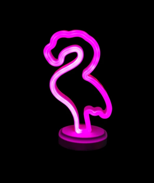 Neon Işıklı Flamingo Yazılı Masa Gece Lambası PİL+USB ürün görseli 1